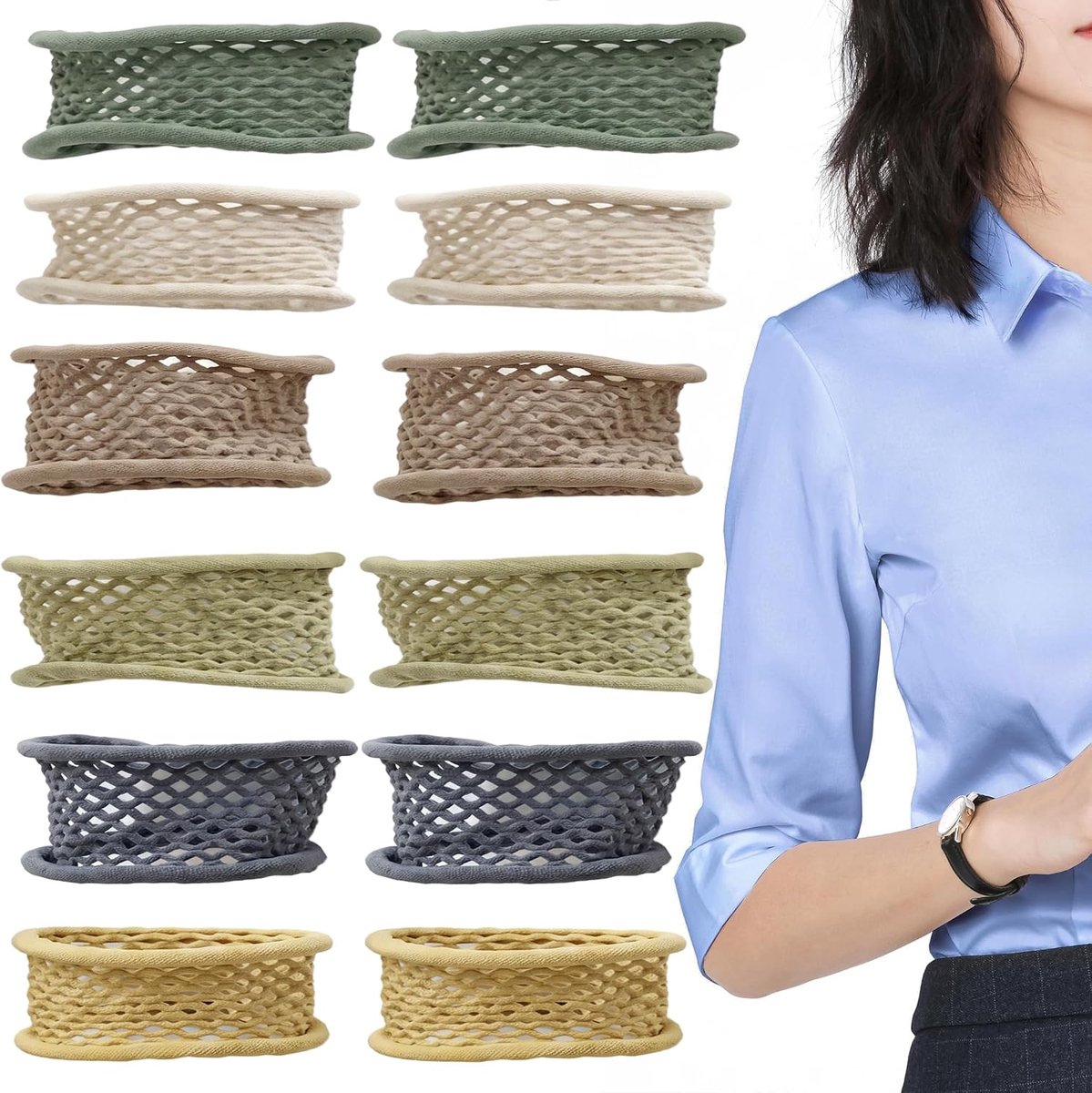 Set van 12 mouwbevestiging, elastische mouwhouder, antislip, mesh-design, ademend, zacht, voor overhemden, zakelijk, dagelijks gebruik, hanfu pak, formele kleding