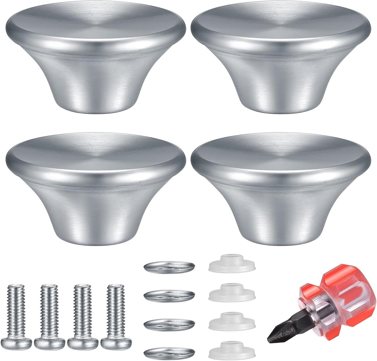 Set van 4 pannen met deksel, knoppen, potdekselknoppen