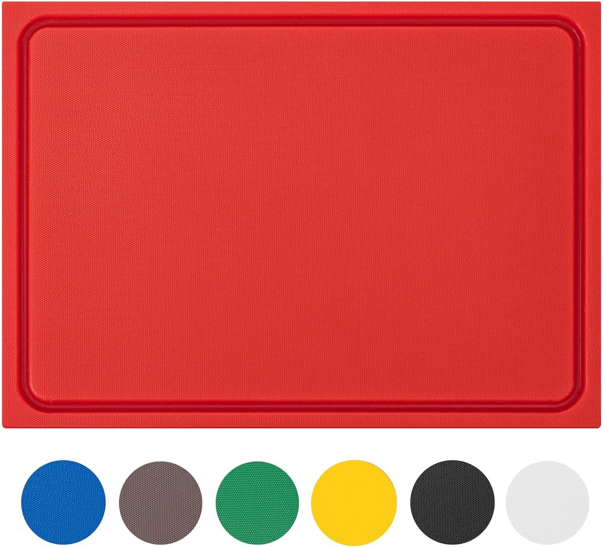 stevige kunststof snijplank | rood, 60x40x2 cm | vaatwasmachinebestendig, EXTRA dik, | kleuren & maten selecteerbaar | HACCP rauw vlees snijmatten | hakplank met sapgeul