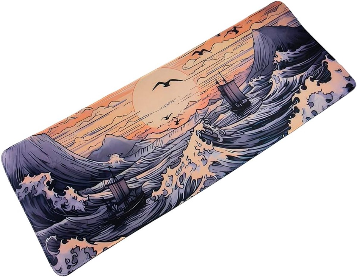 lachineuse - XXL Muismat - De Japanse Golf - 800 X 300 X 3 mm - Japanse Inspiratie Deco - Antislip en Waterbestendig - Desk Deco - Cadeau-idee Japan Azië