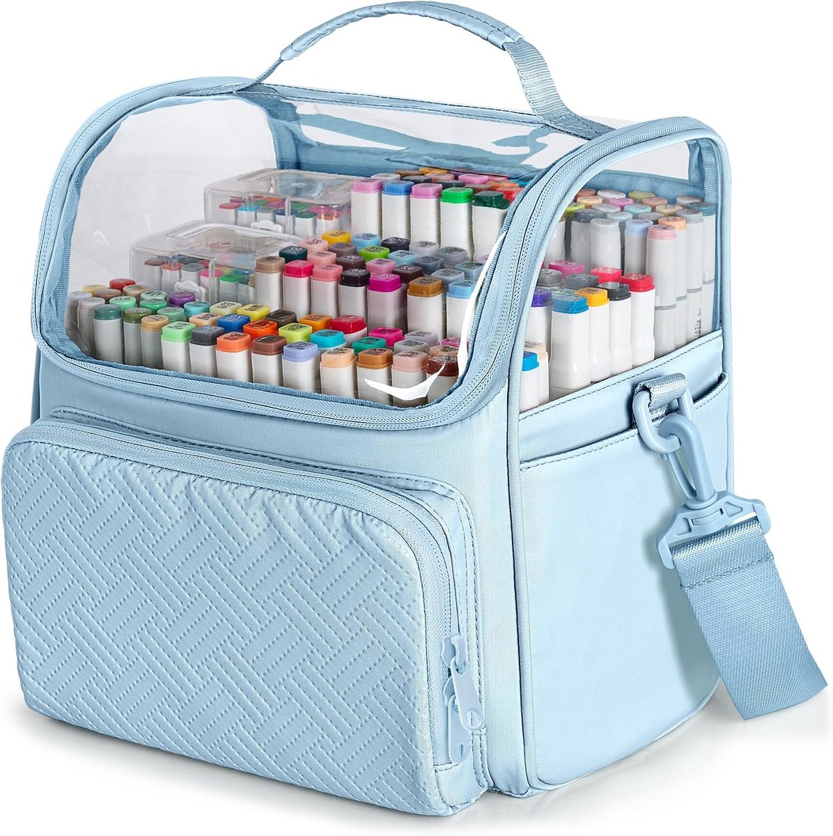 Grote Marker Organizer Hoes voor 180 Markers, Blauw | Marker Opbergtas voor Markers, Verfpenselen of Andere Kunstbenodigdheden, met Verdelers en Schouderband(Gepatenteerd Ontwerp)