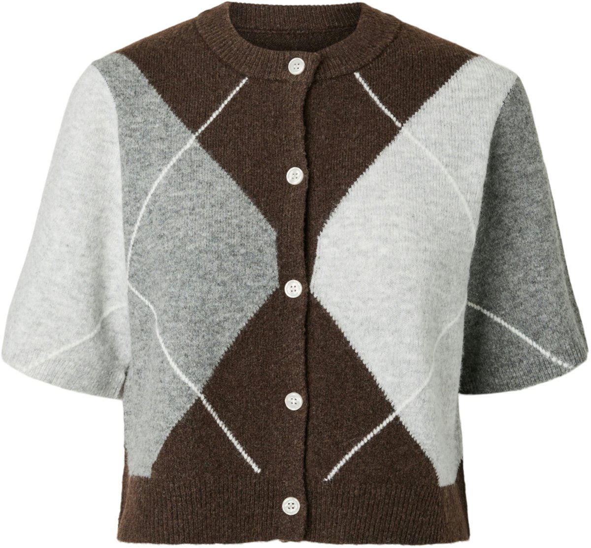 Pieces Vest Pcsally Ss Knit Check Cardigan Bc 17168913 Hot Fudge/ Grey/ Brich Dames Maat - S