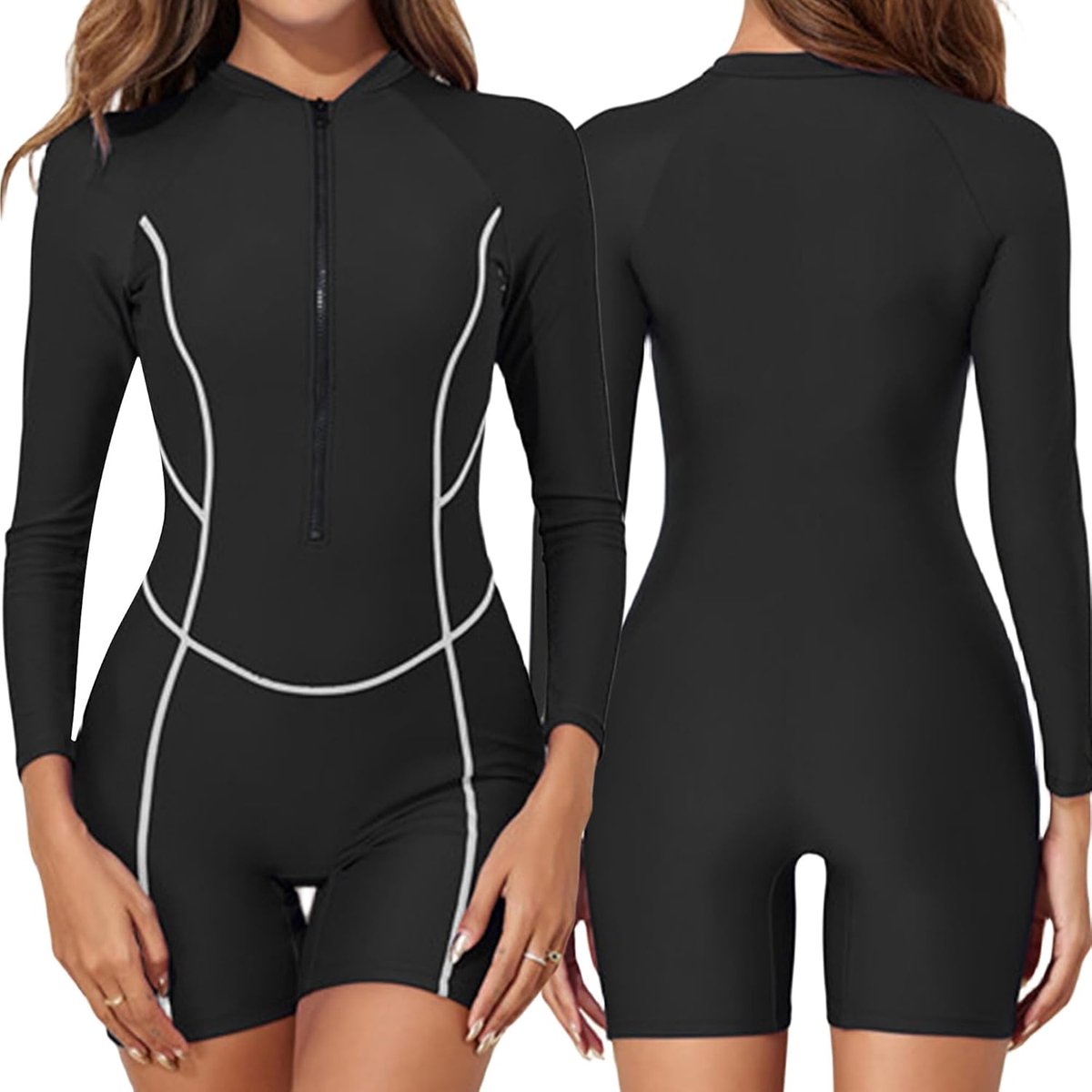 - Badpak uit één stuk voor dames, boyleg badmode, atletische rashbescherming, bescheiden trainingsbadpak voor dames, zwemkostuums met ritssluiting aan de voorkant, zomer, strand, surfen