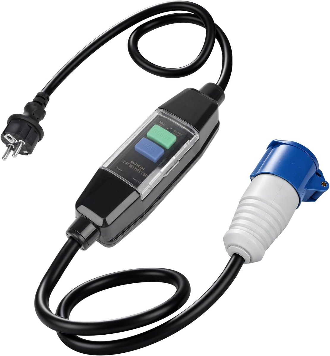 300 cm Schuko naar CEE met aardstroombeveiligingsschakelaar, CEE-stekker verlengkabel IP44/IP55, 3x2,5mm² H07RN-F neopreen kabel, stroomadapter, campingstekker, adapterset voor camping