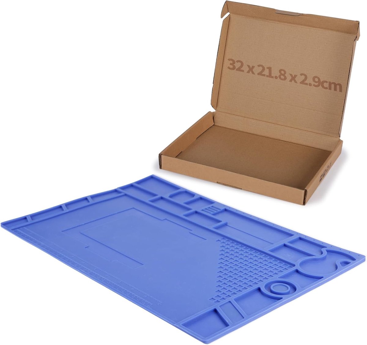 M170 Hittebestendige soldeermat 440 × 310 × 6 mm Soldeerondergrond met opbergsleuven, geïntegreerd liniaal, magnetische zones, printplaat-aansluiting en buigzame, zachte soldeermat van siliconen