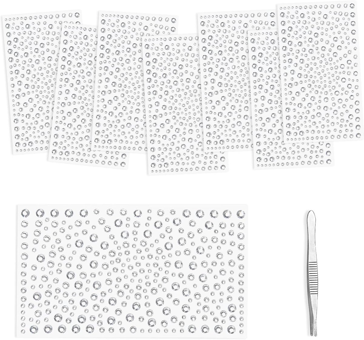 heldere Strass Stickers, 8 vellen 2600 Stuks Strass zelfklevende