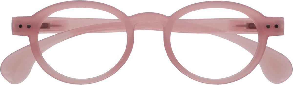 Oca Leesbril - Modern Retro Rond Montuur - Glanzend Transparent Roze