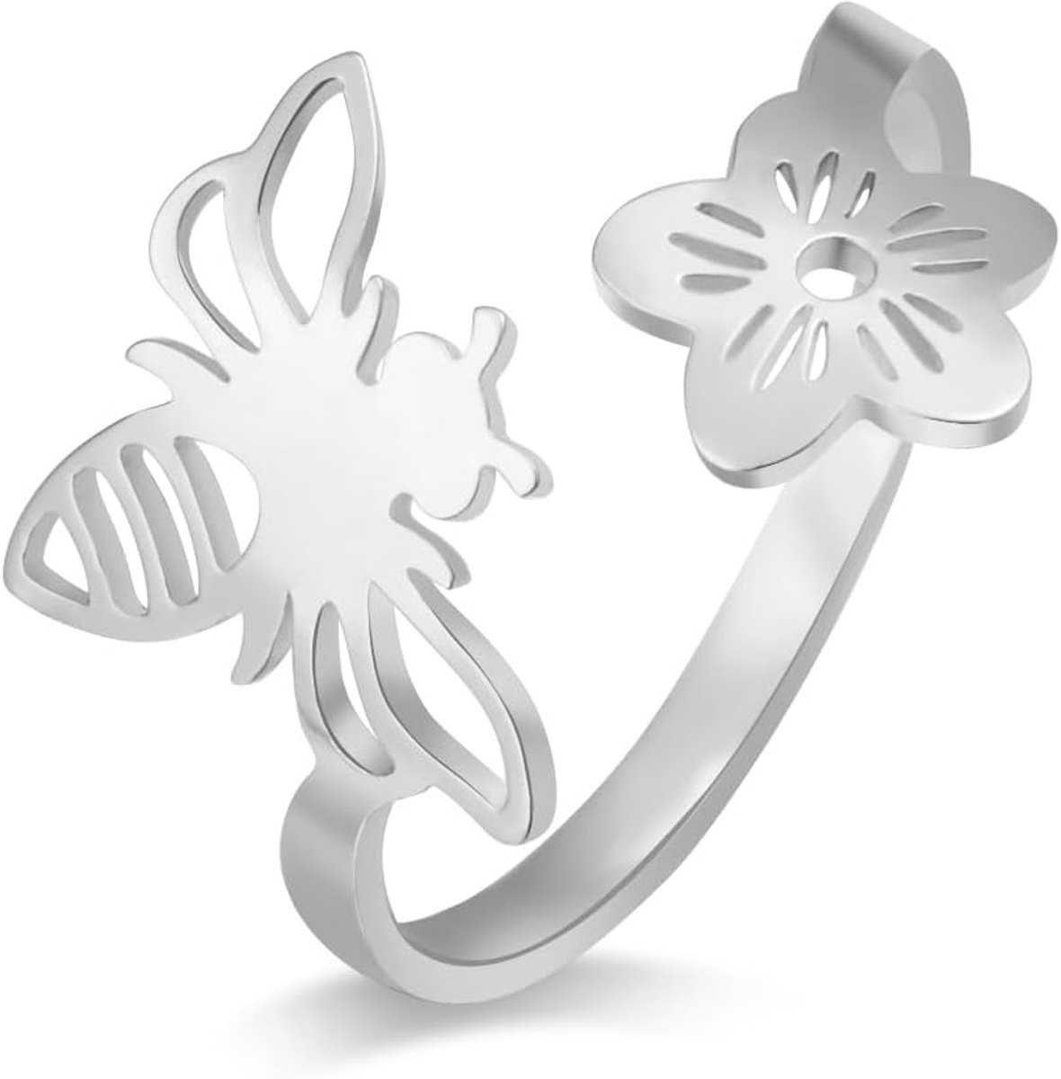 kkjoy Bee en Flower Ring Rvs Schattige Insecten Stapelbare Ringen