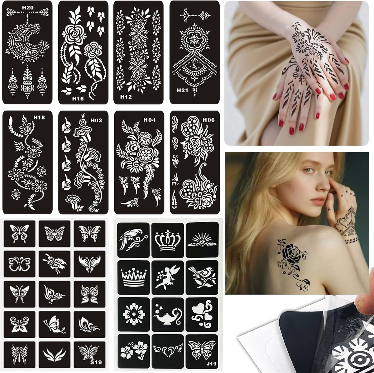 12 sets henna handtattooset, henna handtattooset, henna tattoo, henna tattoo, sjabloon ephemera en kinderen, Henna hand tatoeages, sjablonenset