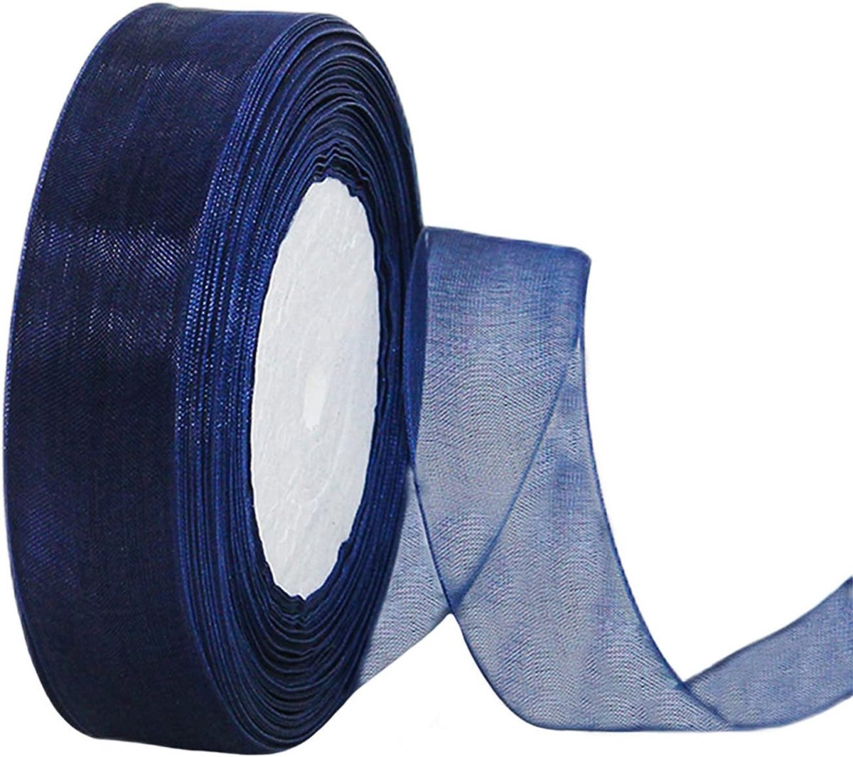 donkerblauw organza chiffon lint 20 mm voor geschenkverpakking, 45 m doorzichtig chiffonlint marineblauw haarlinten verjaardagscadeau wrap kerstlinten organza om te knutselen, kransen