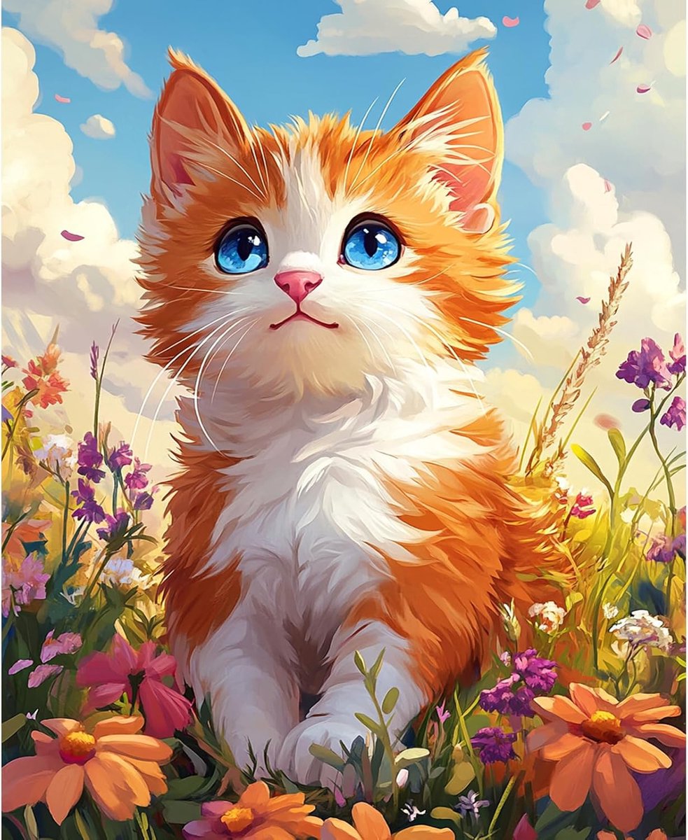 Schattige Oranje Kitten Schilderen op Nummer voor Volwassenen