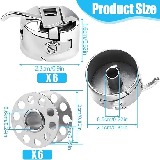 6 Sets Naaimachine Spoeltjes Met Spoelhuis Ronde Spoel Accessoires — afbeelding 5