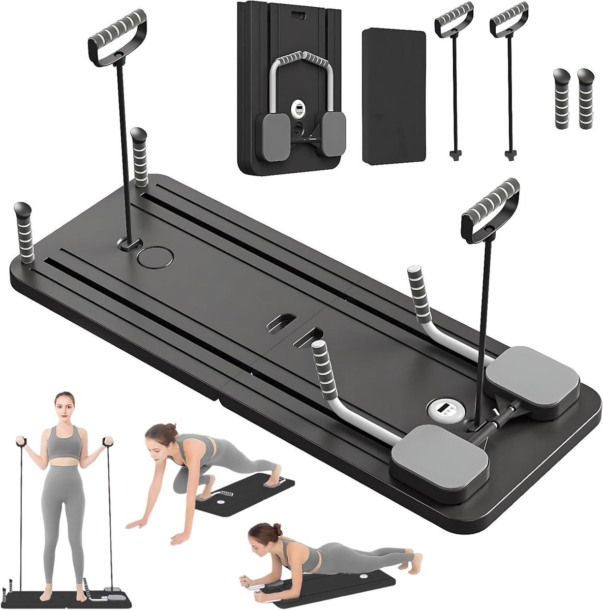 Pilates Reformer - Abdominale Trainer - Thuis Fitness - Automatische Terugslag - 7 x 40 x 106 cm - Zwart