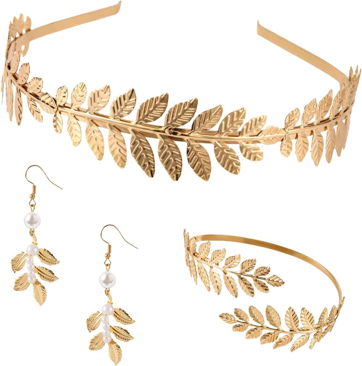 godin haarband, gouden hoofdtooi bruid, haarband, lauwerkrans, gouden haaraccessoires voor dames, Griekse godin accessoires, voor bruiloft, feest, dansfeest, modeshow