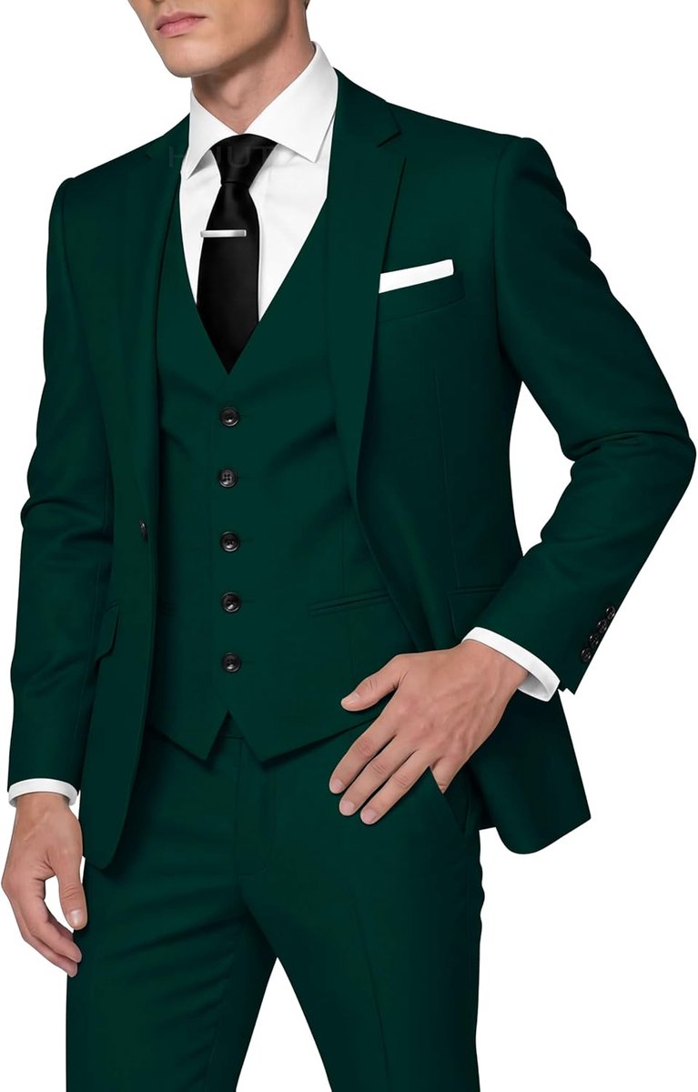 Groomsmen Suit Set Men's Suits Regular Fit 3 Piece Man Wedding Prom Suit Men Suits Slim Fit Traje De Boda para Hombre Dark Green, X-Large