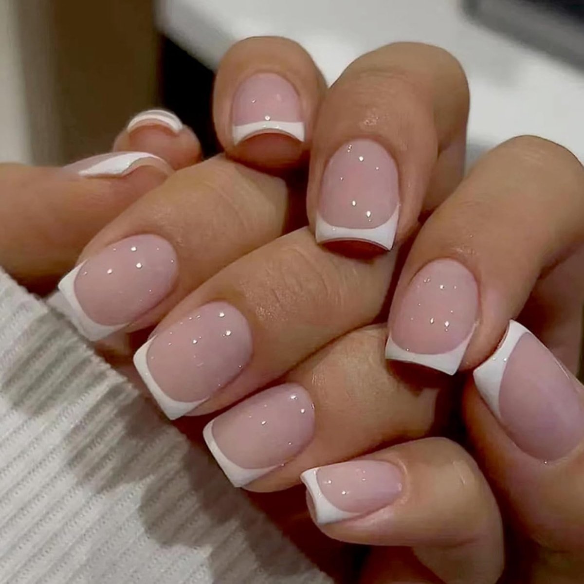 24 stuks korte kunstnagels om op te plakken, nude roze, Franse