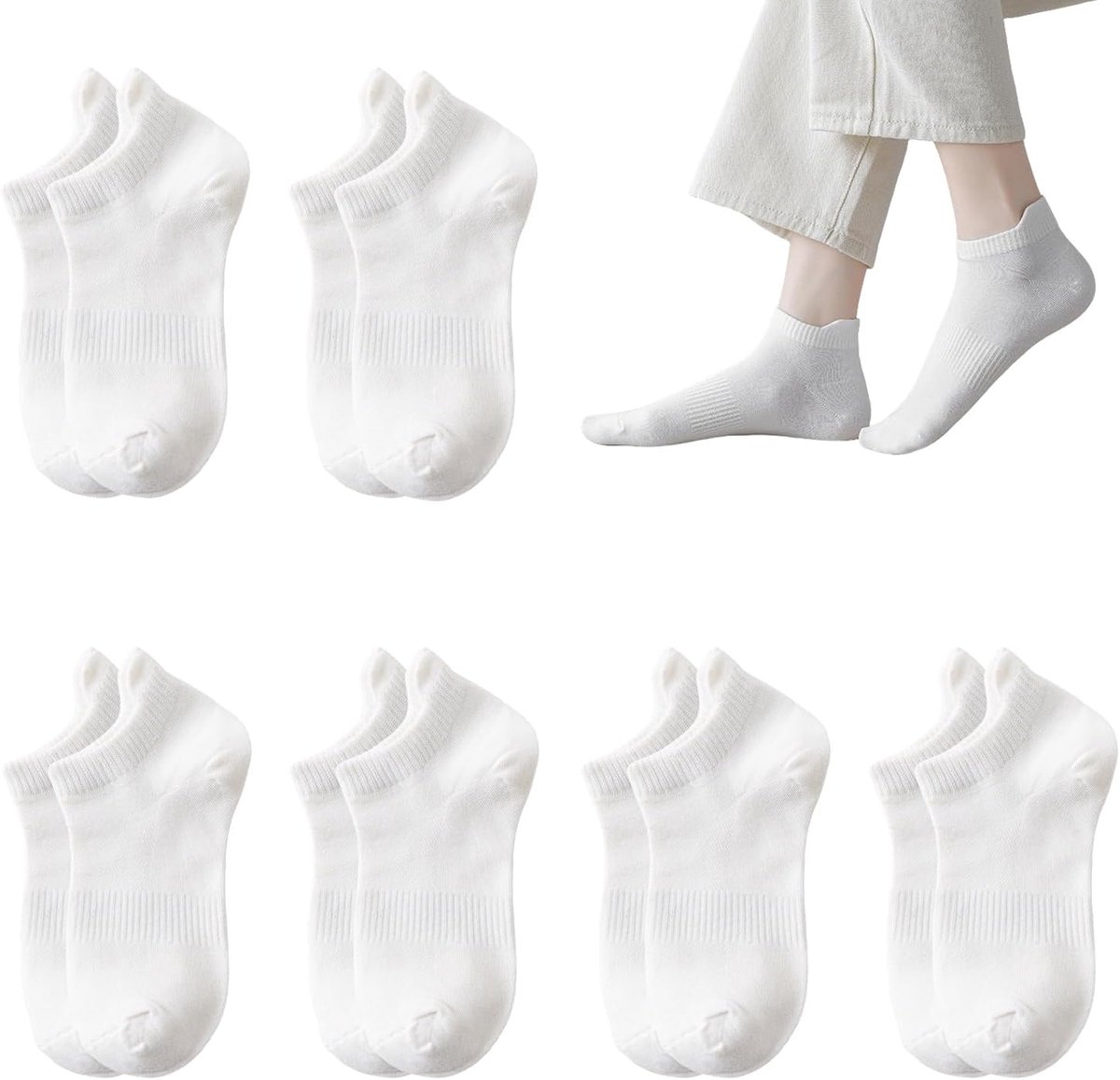 Sokken heren, korte sportsokken, hardloopsokken, ademende mesh halve sokken, antibacteriële zomer enkelsokken, sneakersokken herensokken, No Show sokken, 39-43, wit
