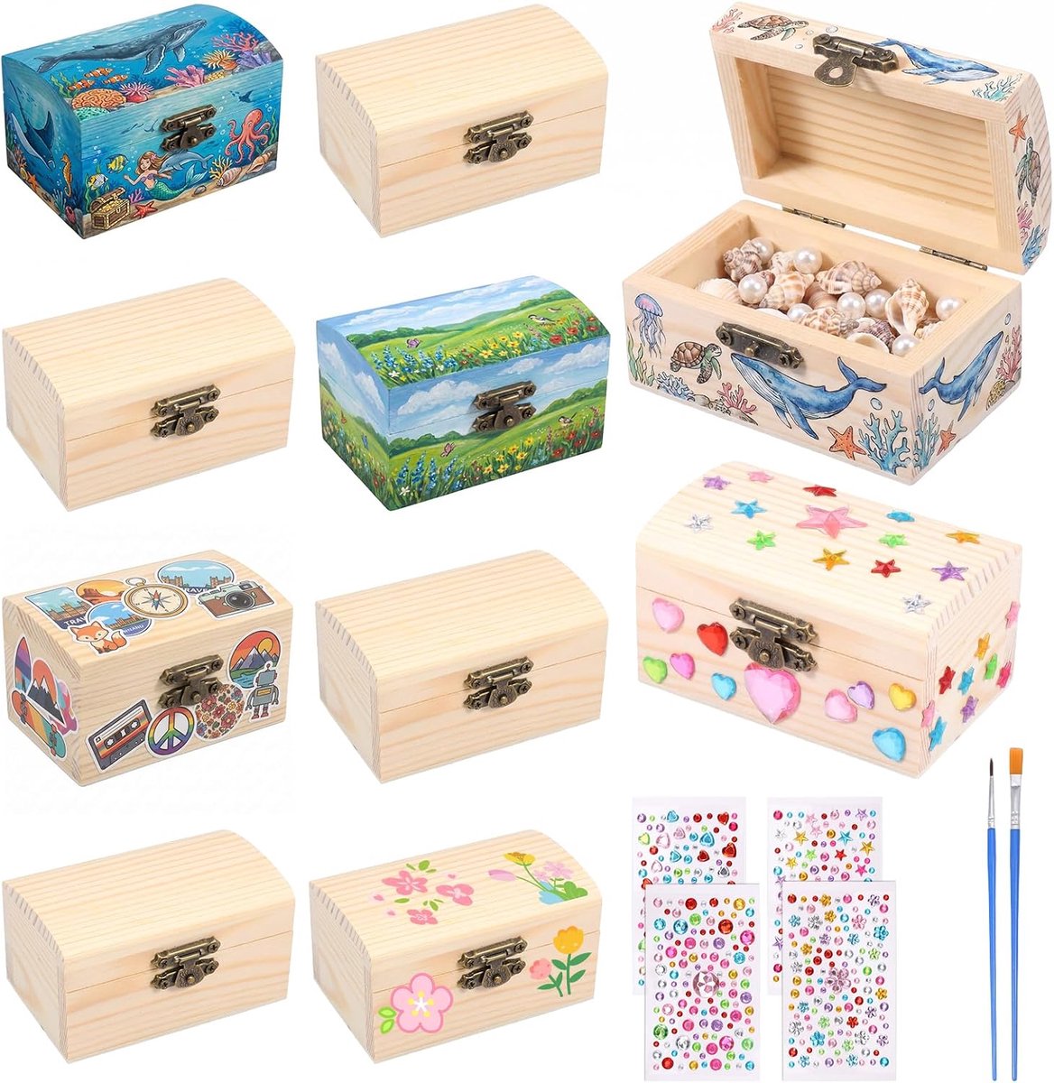 10 stuks kleine houten kist, 9 x 5,5 x 5 cm, schatkist, hout