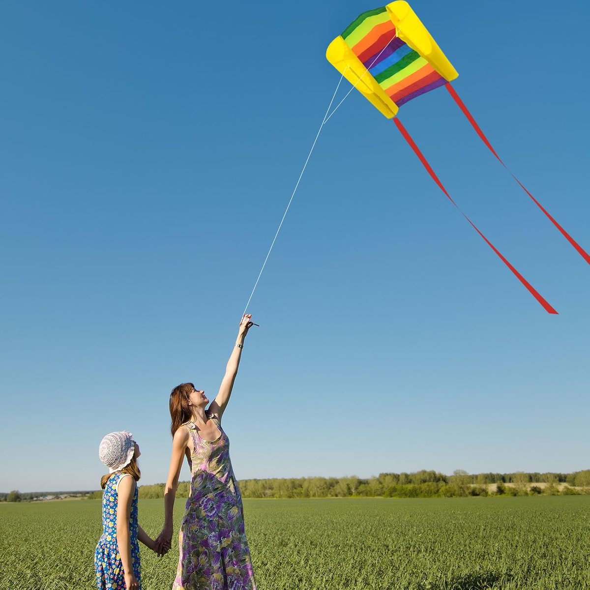 Vlieger kleurrijk - regenboogvlieger met draaklijn en handvat - eenvoudig te monteren - voor zomerplezier op het strand - ShopVlot
