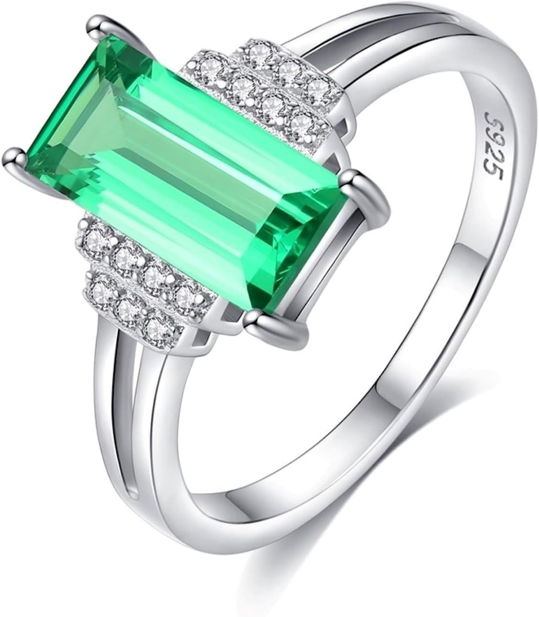 sterling zilver 925 gesimuleerde groene smaragd zirkonia ring dames