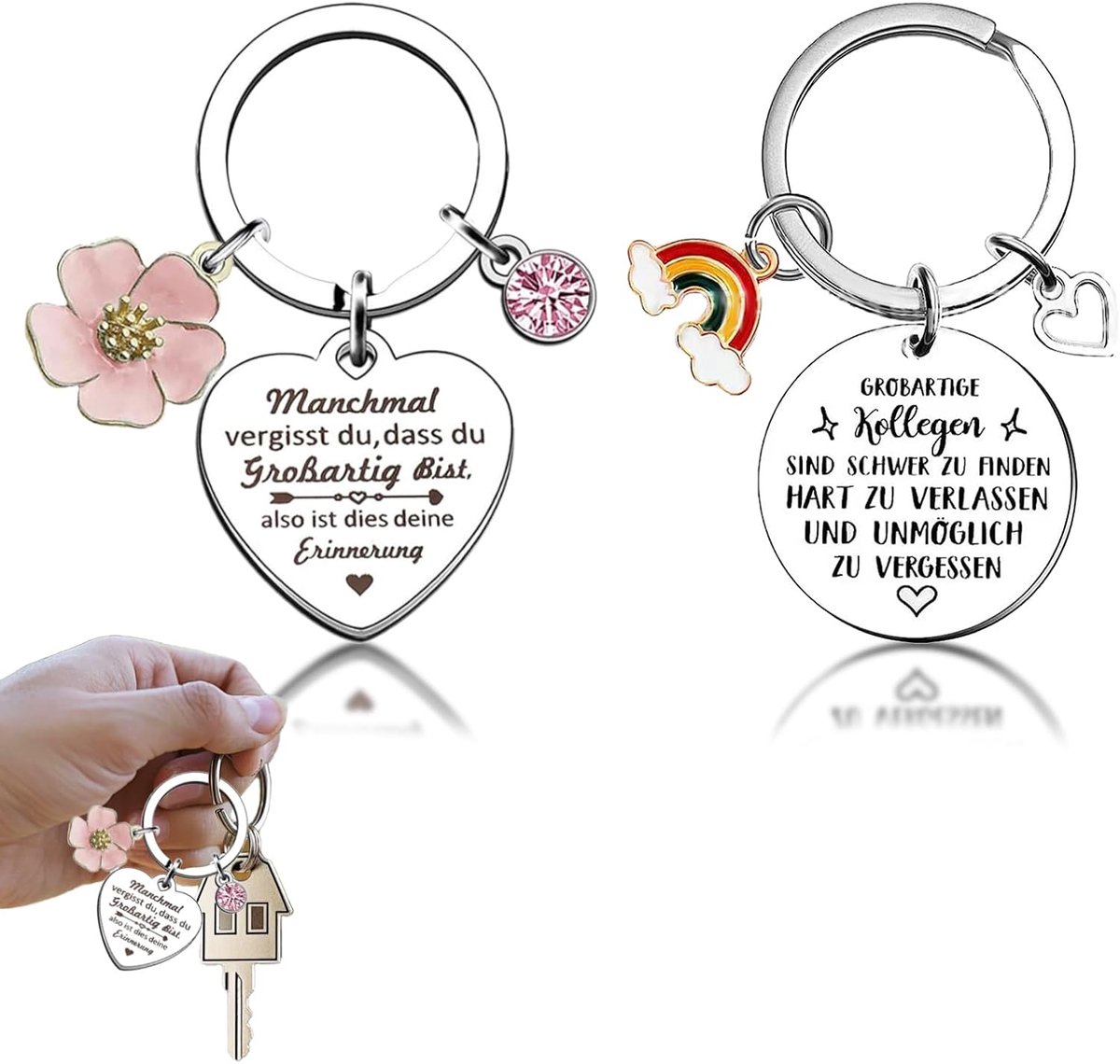 2 x bedank-sleutelhangers, cadeau voor collega's, -geschenken, roze