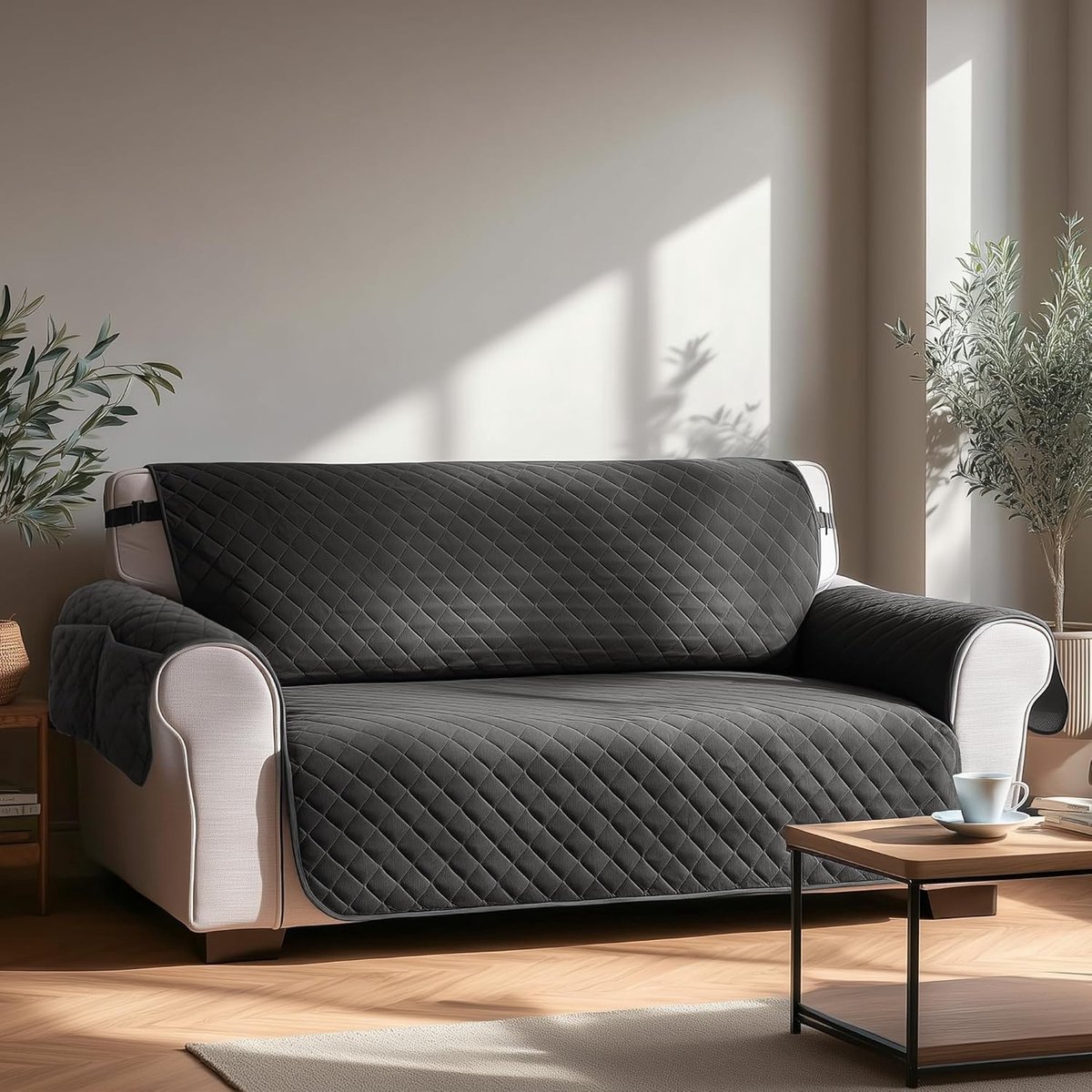Moderne Acolchada Funda voor 3-Persoons Sofa met Reposabrazos - Antislip Bescherming tegen Huisdieren, 173x190 CM, Donkergrijs, 1 Stuk