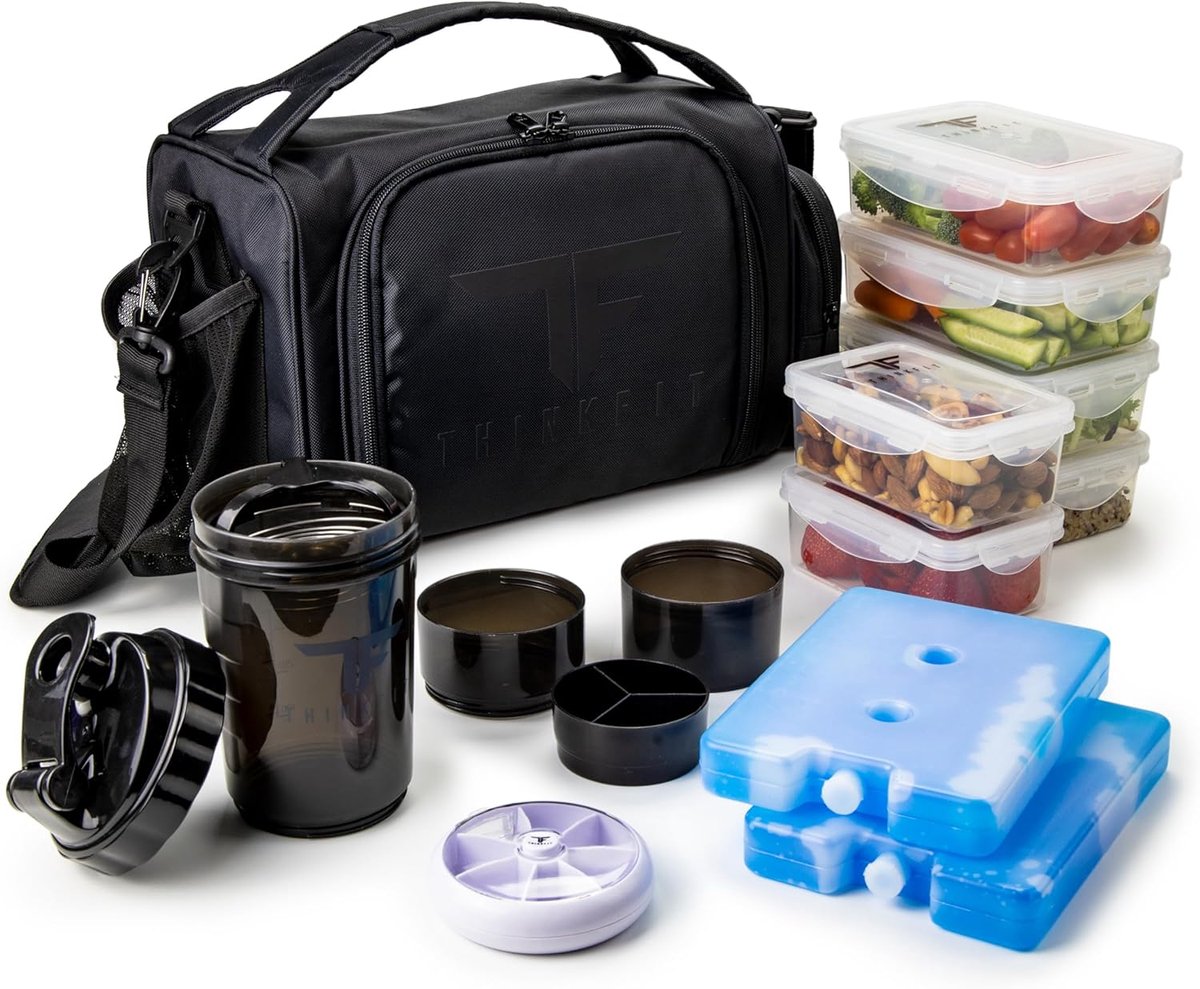 SnelShoppen - GAOAG Lunch Tas 2020 Rood - Geïsoleerde Lunch Bag met 6 Maaltijd Prep Dozen, Pillendoos, Shaker en 2 Koelelementen - Ideaal voor Werk, S