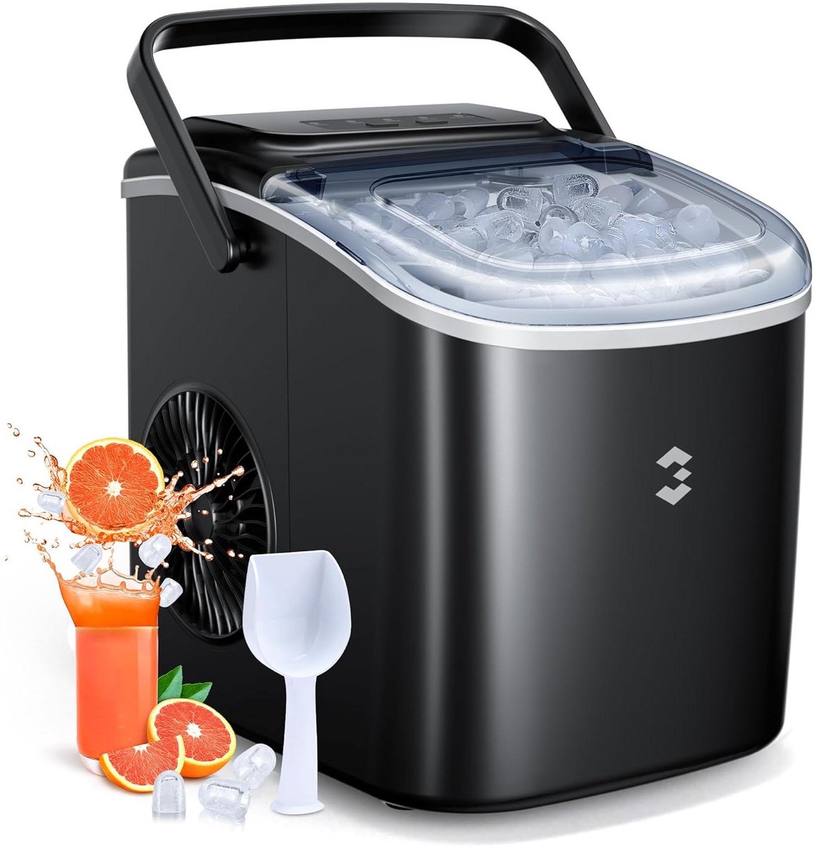 IJsblokjesmachine Klein - Compacte IJsmaker - Dranken Koelen - 2 Ijsmaten - 8 Ijsblokjes per cyclus - Lichtgrijs