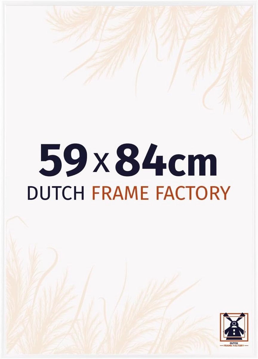 SnelShoppen - Foto lijst 59x84 cm - Wit Hoogglans - Plastic Fotolijst met antireflecterend Kunstglas - Makkelijk te Bevestigen - Voor Thuis en Kantoor