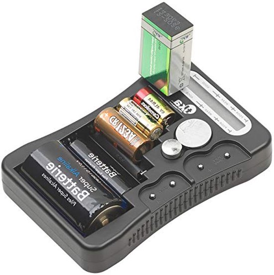 Batterijtester Digitaal - Accutester Meetinstrument - Batterijen Controleren - LCD Display - 89 x 133 x 23 mm - Grijs