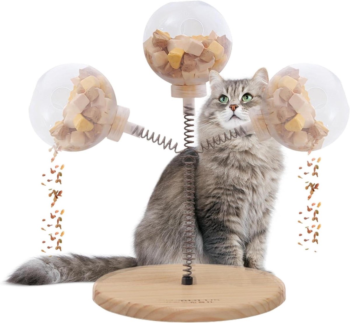 Kattenspeelgoed Bal - Voedsel Dispenser - Huisdier Verrijking - Draaibare Houten Basis - 19x19x27cm - Niet gespecificeerd
