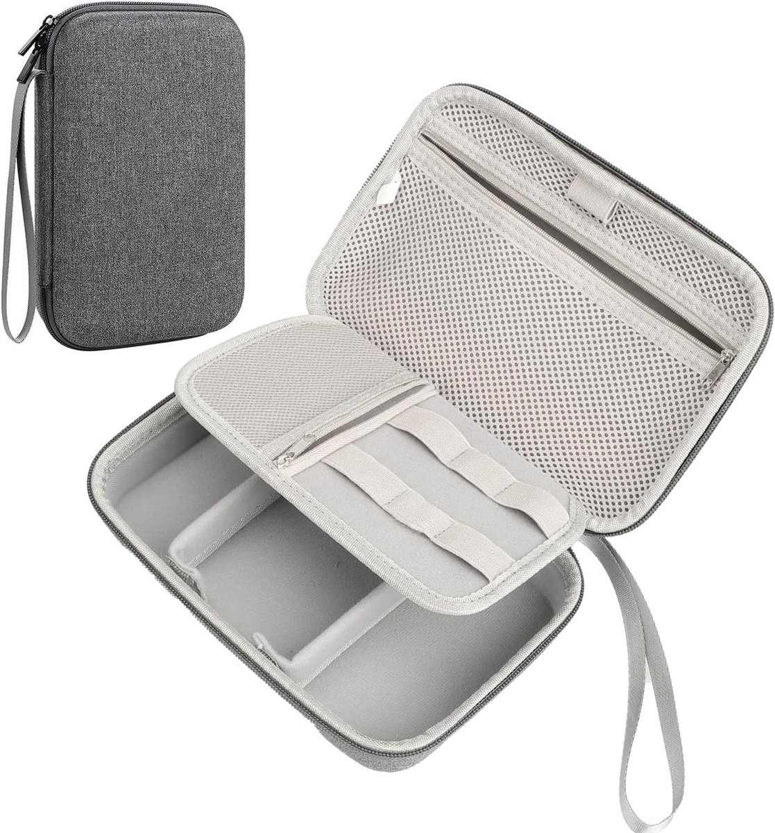 Waterdichte Kabel Organizer, Harde Shell voor Betere Bescherming, Ideaal voor Reizen, Ruimtebesparend en Draagbaar, Grijs (14 x 22 x 6.5cm)