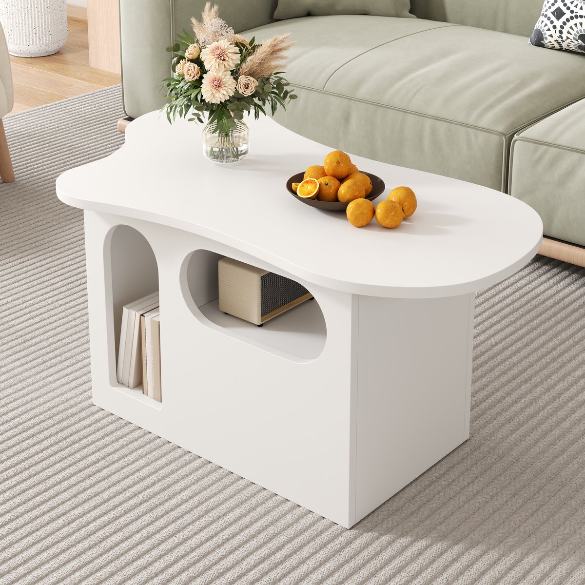 Salontafel 97x45x43,5 cm - wolkvormige salontafel met lade - met open opbergvak - wit