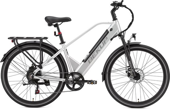 Bekup V2 Elektrische stadsfiets - 26 inch frame met hoge instap - 36V 14,5Ah accu met lange actieradius - 250W achterwielmotor - 45Nm koppel - Shimano 7 versnellingen - Voor- en achter schijfremmen - LCD-display - Zilverwit — afbeelding 2