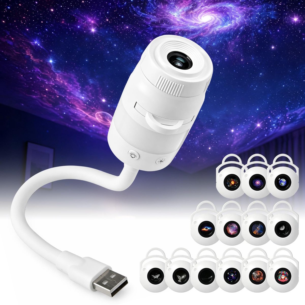 Namajunas - 13-in-1 Projectorlamp - Nachtlampje - Plug and Play - Sterren projector - Galaxy Projector - Sterrenhemel - Planetarium Space Ocean-projector met 13 HD-films - Dimbare LED - Projectielamp voor kamperen, auto, plafond en wanddecoratie -