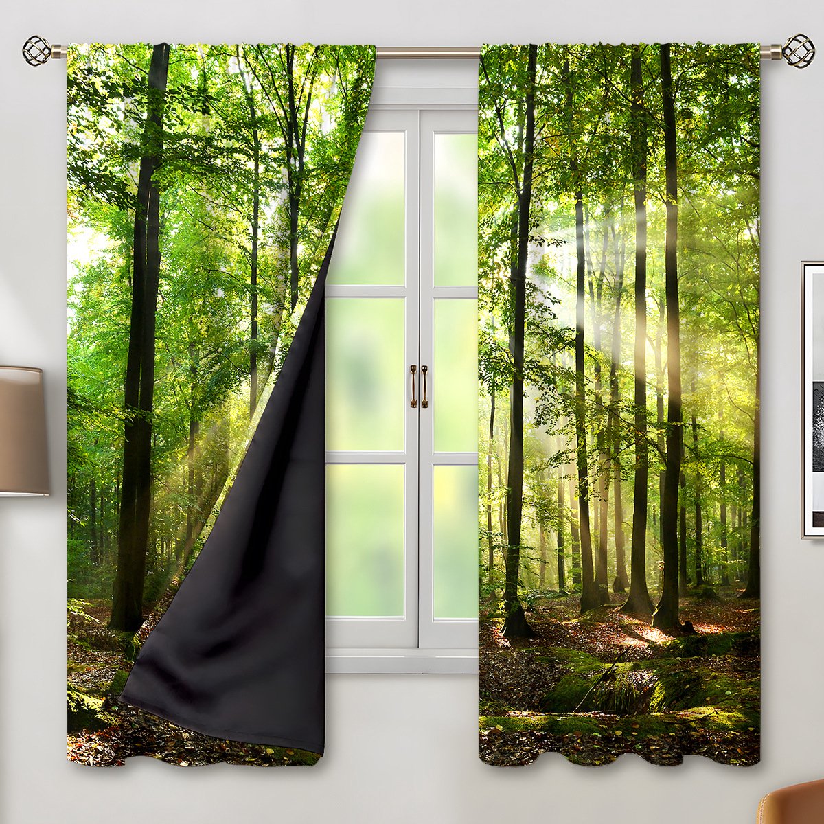 Verduisteringsgordijn - 2 Panelen - 75x166cm - Bosmotief - Thermisch Geïsoleerd - voor Woonkamer en Slaapkamer