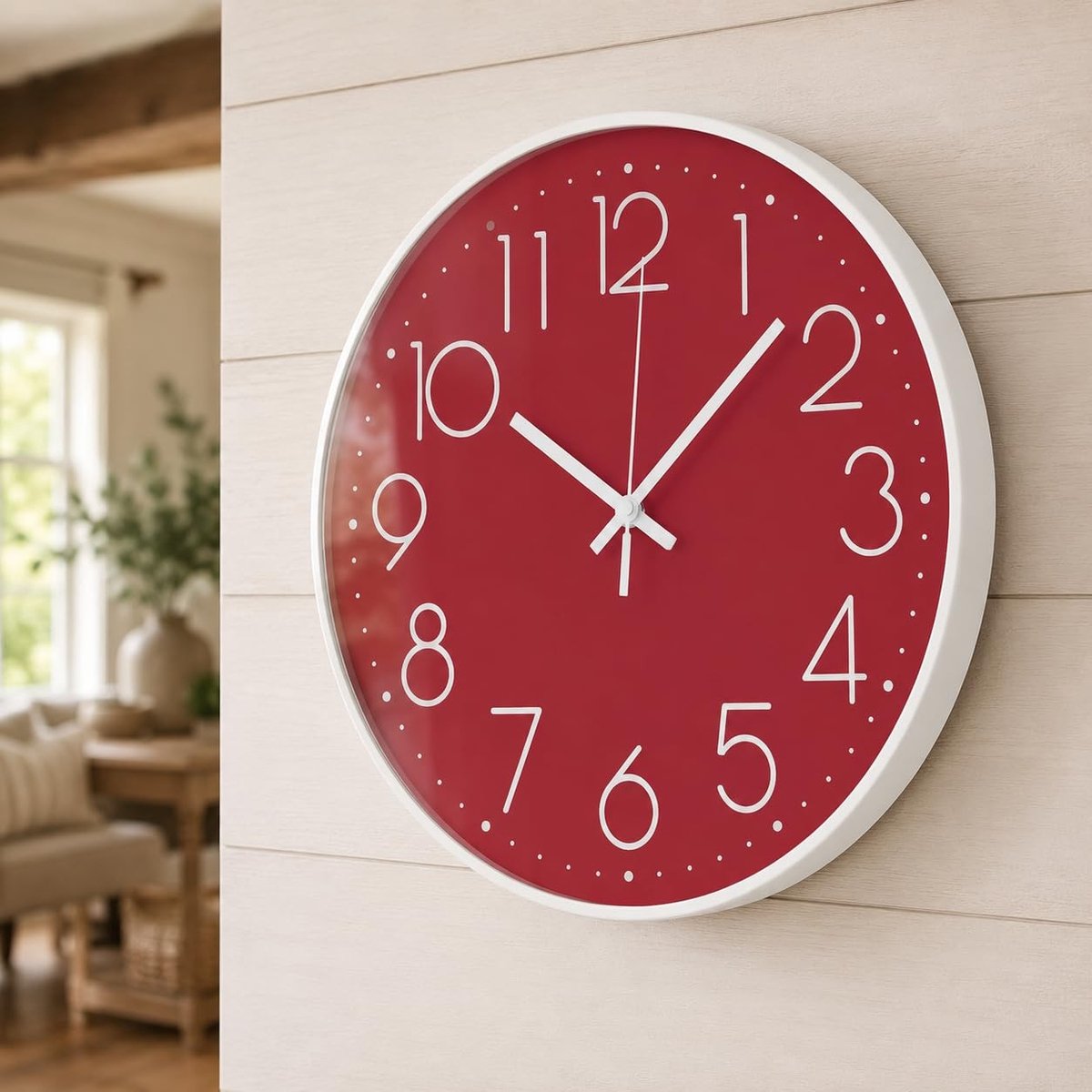 Omgoods - Wandklok 30cm Silent Non-Ticking - Modern Rood voor Keuken en Woonkamer