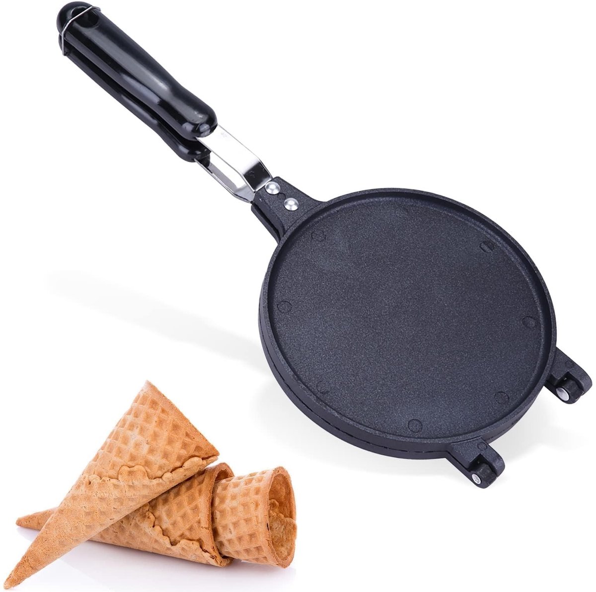 Omgoods- Wafelmaker met Antiaanbaklaag - Wafelijzer - Eierrolmaker - Crêpe Maker - Geschikt voor IJshoorntjes - 6,7 inch - Ijshoorntjesmaker