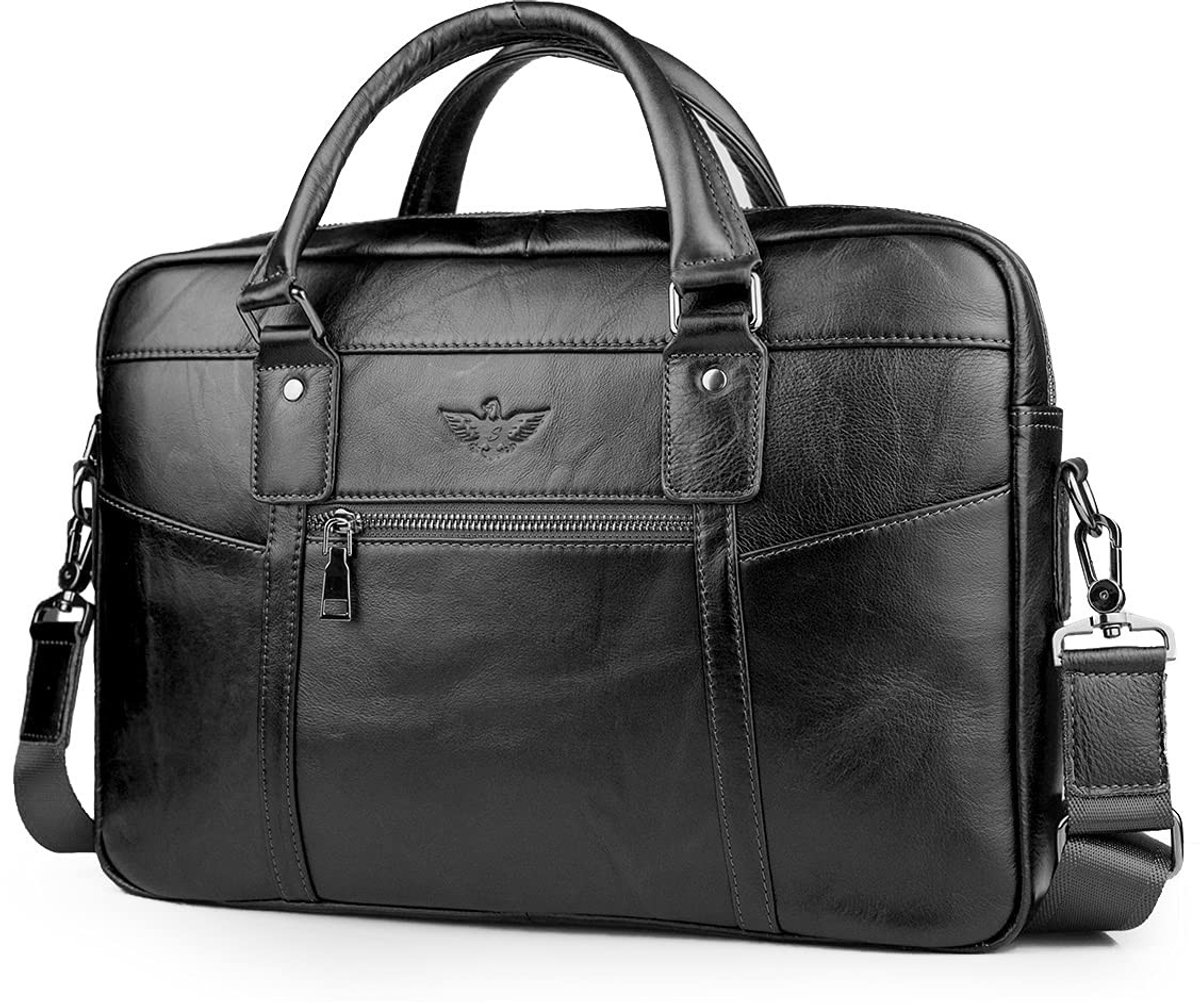 Omgoods - 15.6 Inch Leren Laptoptas voor Mannen - Zakelijke Schoudertas voor Documenten