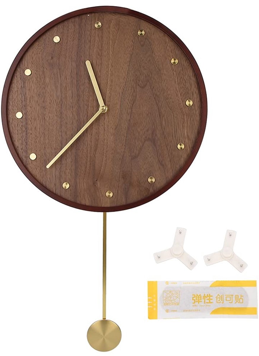 Omgoods - Stille houten wandklok - Moderne minimalistische klok - Eenvoudig design - Klok met slinger - Perfect voor thuis of op kantoor
