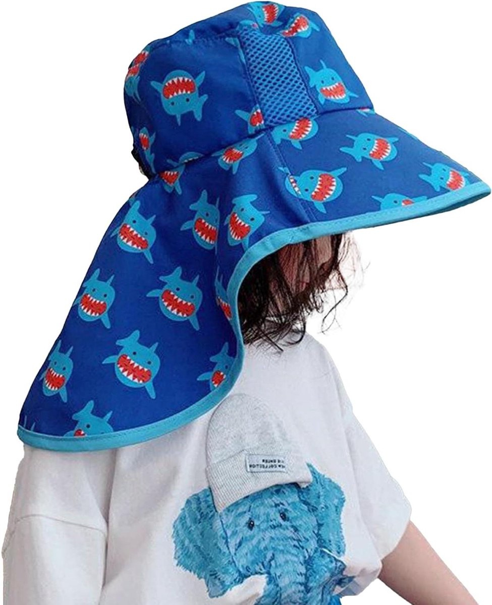 Zomerhoed Kinderen - Baby Zonnehoed - Bescherming Tegen Zon - Verstelbare Kinband - 50 cm - Blauw