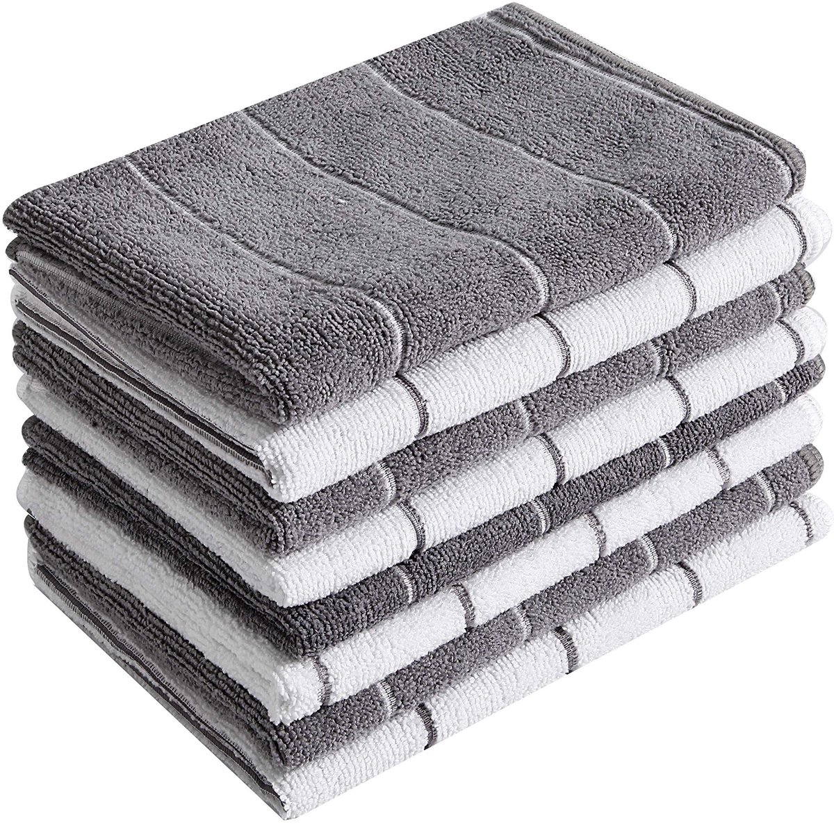 Omgoods - Microvezel Keukenhanddoeken Set van 8 - Super Absorberend, Grijs en Wit Gestreept