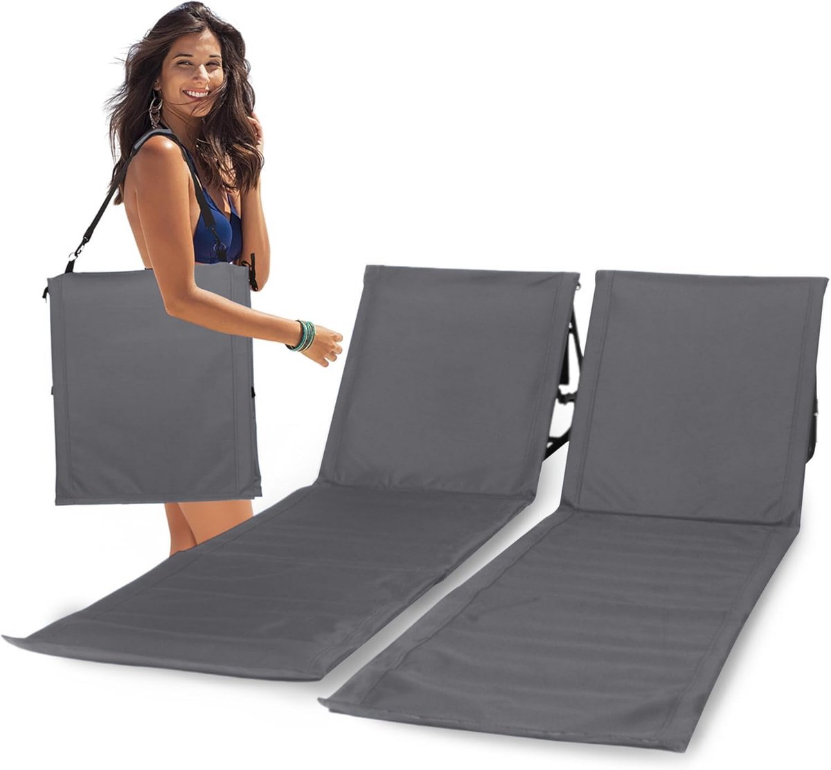 Omgoods- Strandmatten Set van 2 - Verstelbare Rugleuning - Opvouwbaar - Lichtgewicht - Comfortabel - Praktisch Opbergvak - Ligstoel