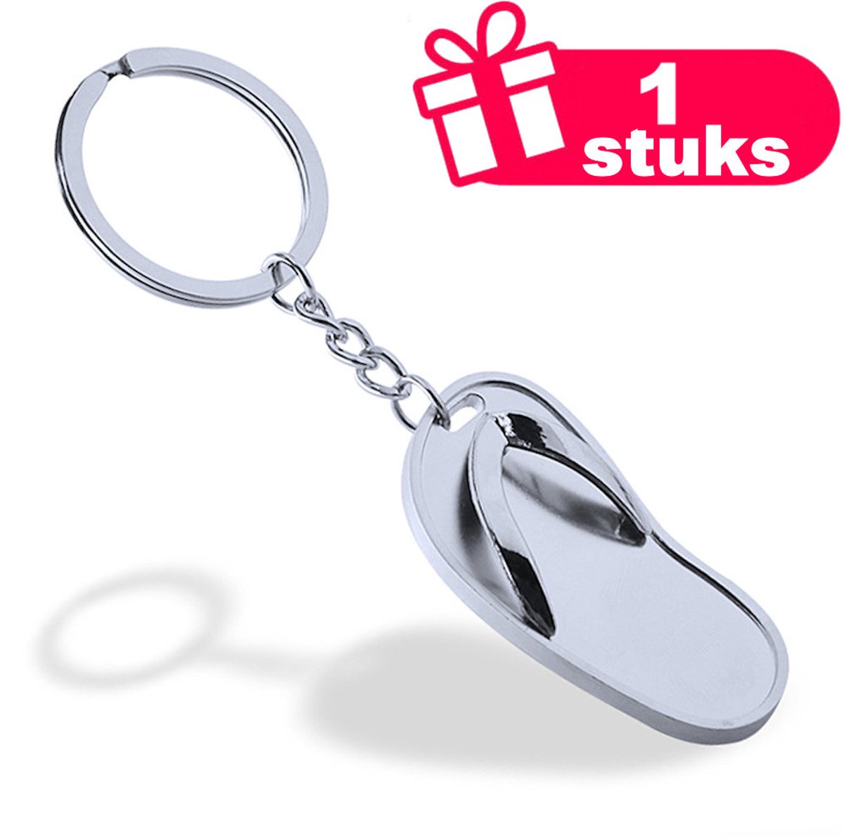 Decopatent - Premium Keychain - Metalen Sleutelhanger Slipper - Luxe Keychain - Zilverkleurige Sleutelring - Cadeau - Flip Flop Strand Sleutelhanger