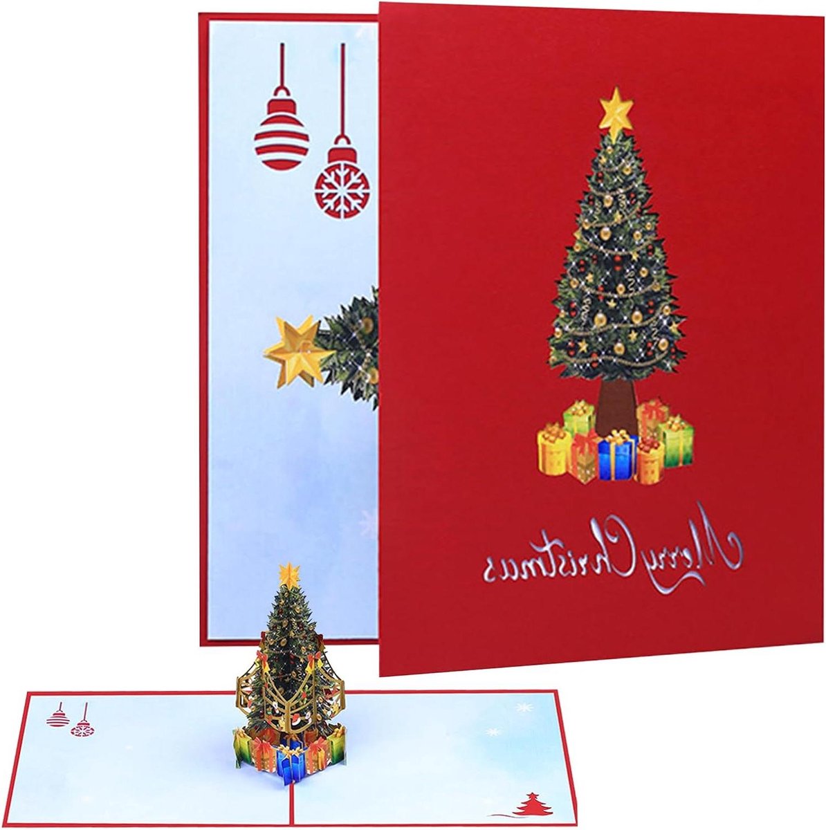 Kerstkaarten - Wenskaarten Kerstgroeten - Vrolijke Wensen Sturen - 3D Pop-Up Design - 15 x 15 cm - Meerkleurig