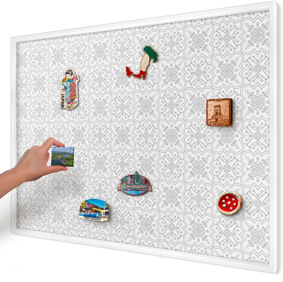 Artprintcave Wit Magneetbord mit Witte Lijst - 100x70 cm - Geometrische Symmetrie Magnetisch Bord - Minimalist Magneet Bord mit Frame - Achtergronden En Patronen
