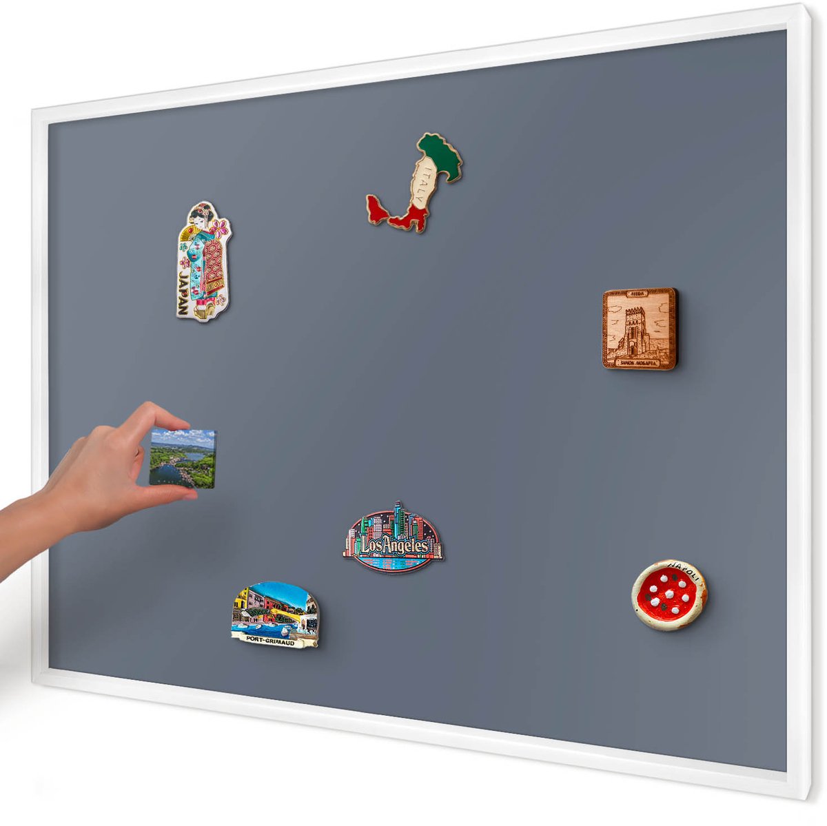 Artprintcave Marine Magneetbord mit Witte Lijst - 100x70 cm - Koelgrijs Bord Voor Magneten - Minimalist Magneet Bord mit Frame - Achtergronden En Patronen