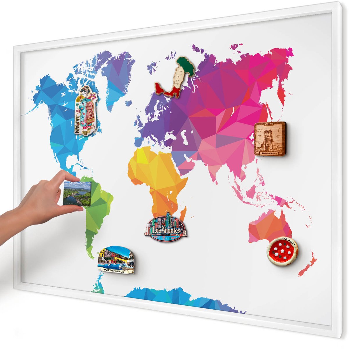 Artprintcave Blauw Magneetbord mit Witte Lijst - 100x70 cm - Kleurenkaart Magneet Bord mit Frame - Geometrische Bord Voor Magneten - Kaarten