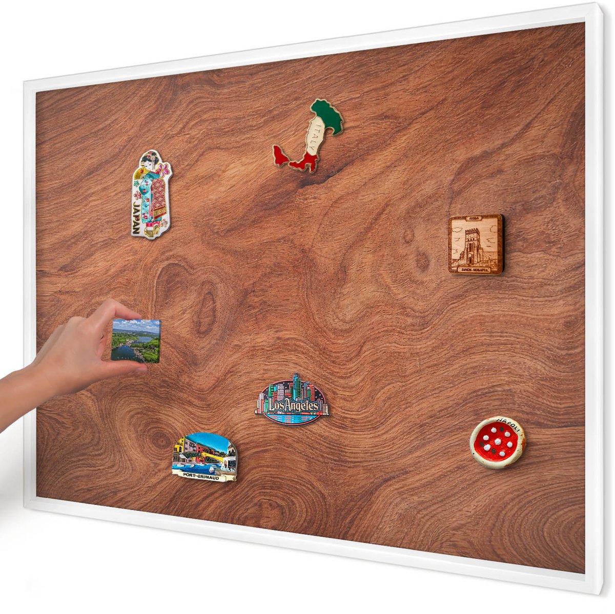 Artprintcave Bruin Magneetbord mit Witte Lijst - 100x70 cm - Houtnerf Magneetbord Voor Foto's - Rustiek Magneet Bord mit Frame - Texturen