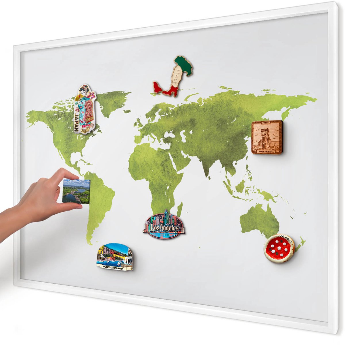 Artprintcave Groente Magneetbord mit Witte Lijst - 100x70 cm - Groene Kaart Magneet Bord mit Frame - Waterverf Memobord Keuken - Kaarten